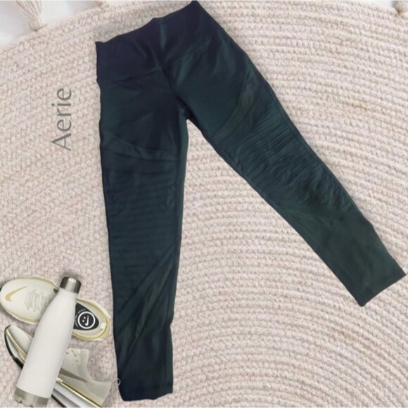 Aerie- Chill Play Move High Waisted Moto Ribbed Mesh Ankle Legging - Picture 3 of 10